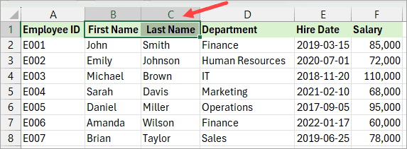 Separate the columns and give them headers.