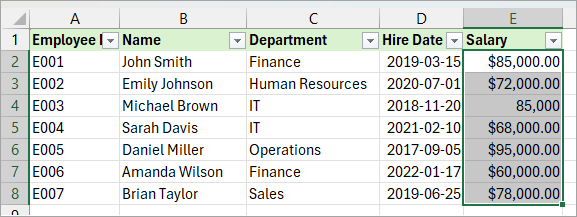 Apply consistent formatting to the column.