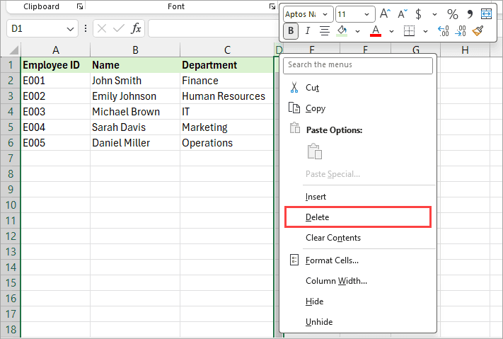 Delete empty columns to make the filter review.