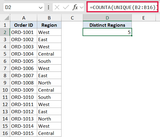 COUNTA formula applied in Example 5
