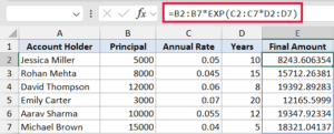 EXP Function in Excel (5 Easy Examples)