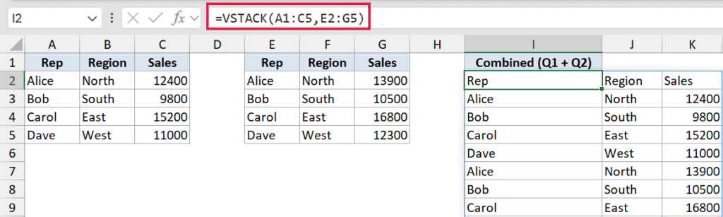 VSTACK Function in Excel (5 Easy Examples)