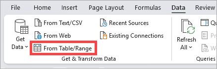 Click on from table range.