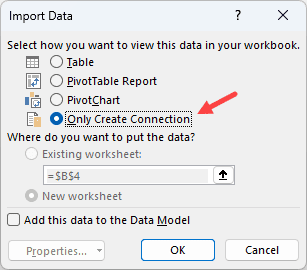 Select the table as a create as a connection only query.