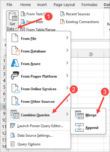 Click on the merge queries option in the combine queries option.