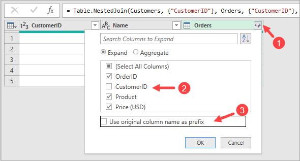 Deselect "Use original column name as prefix".