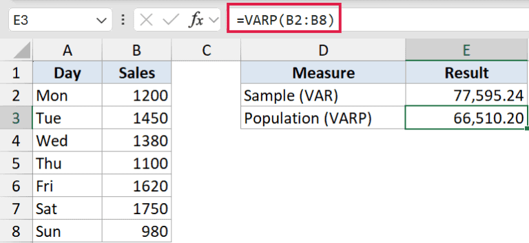 VAR Function in Excel (4 Easy Examples)