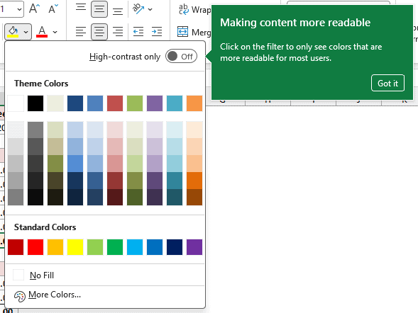 The Fill Color palette open on the Home tab, ready to shade the two grand-total rows