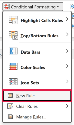 Home > Conditional Formatting > New Rule