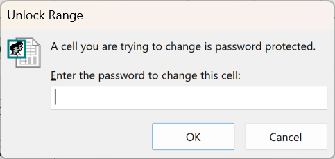 The Unlock Range prompt that pops up when you start typing in the protected order rows, asking for the range password before the cell can be changed.