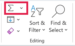 The AutoSum button in the Editing group of the Home tab