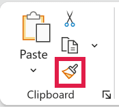 The Format Painter button in the Clipboard group on the Home tab.