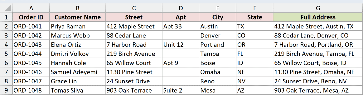 Flash Fill has filled the rest of the column following the typed example
