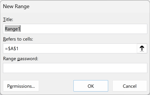 The New Range dialog opened from Allow Users to Edit Ranges.