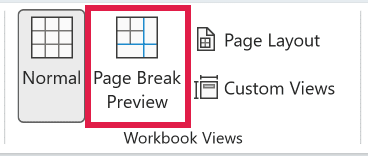 The Page Break Preview command in the Workbook Views group of the View tab