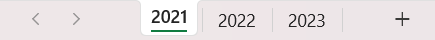 The 2021 worksheet tab is visible again beside 2022 and 2023.