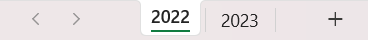 The 2019, 2020, and 2021 worksheets are hidden, leaving only the 2022 and 2023 tabs visible.