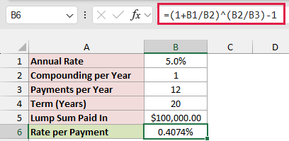Formula converting the annual rate to a monthly rate of 0.4074%