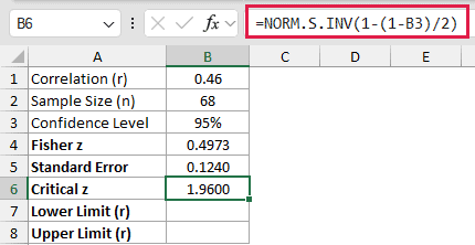 =NORM.S.INV(1-(1-B3)/2) in B6