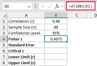 =ATANH(B1) in B4