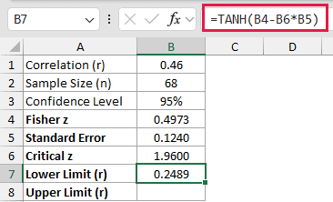 =TANH(B4-B6*B5) in B7