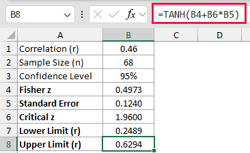 =TANH(B4+B6*B5) in B8