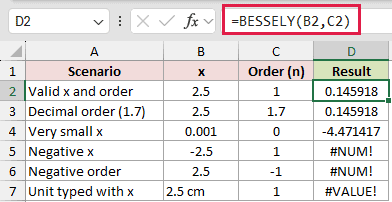 =BESSELY(B2,C2) in D2