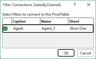 Filter Connections dialog with the Agent slicer checked
