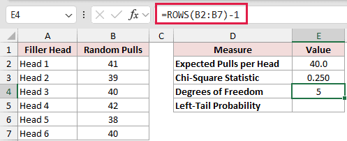 =ROWS(B2:B7)-1 in E4