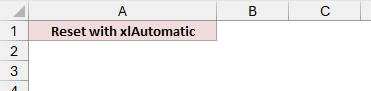 Cell A1 with its font reset by xlAutomatic, which reads back as -4105 rather than the black index 1 that xlNone produces