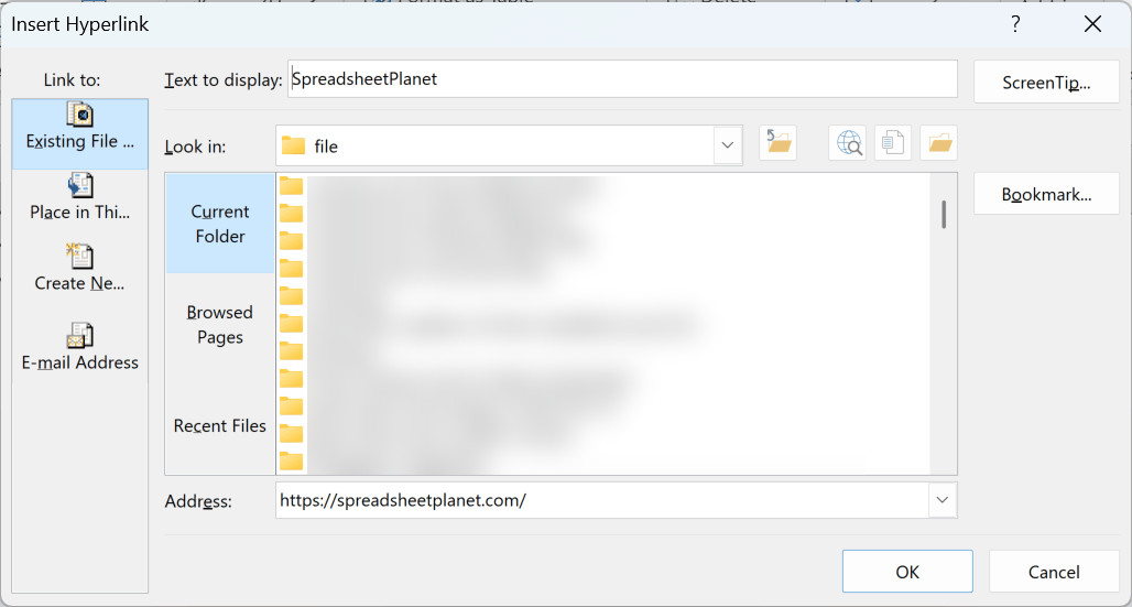 Insert Hyperlink with the website address entered