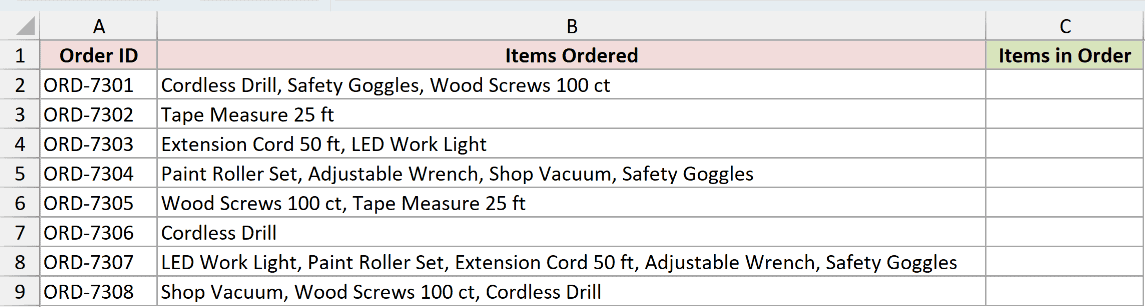 Dataset for COLUMNS example 5