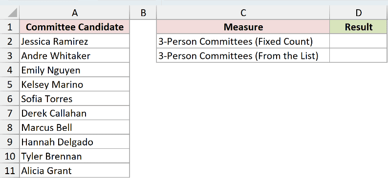 Dataset for COMBIN example 1