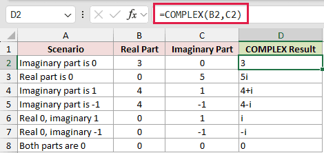 =COMPLEX(B2,C2) in D2
