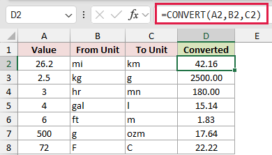 =CONVERT(A2,B2,C2) in D2