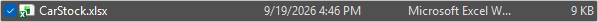 CarStock.xlsx selected in File Explorer ready to be copied
