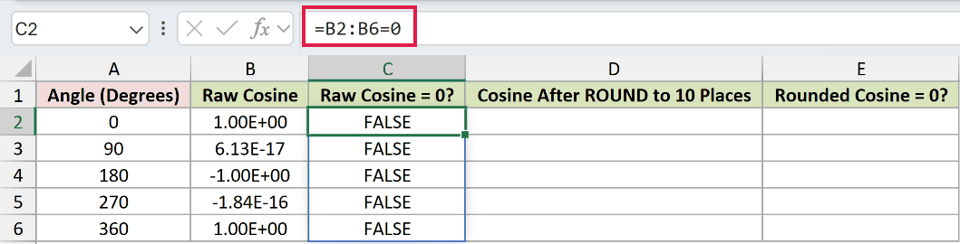 =B2:B6=0 in C2