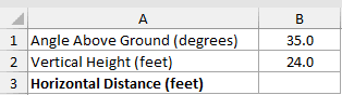 Find Horizontal Distance with COT: input data and result placeholders in Excel.