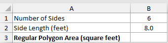 Calculate Regular Hexagon Area: input data and result placeholders in Excel.