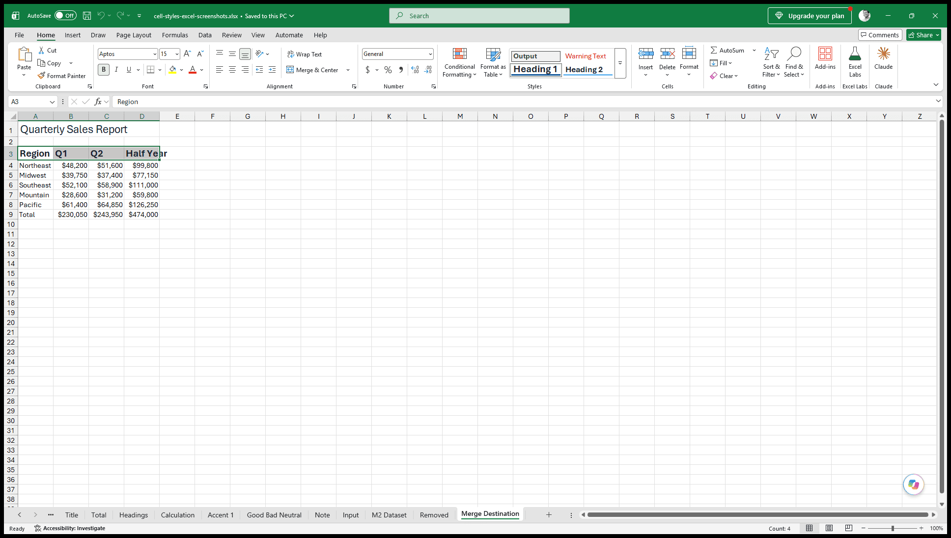 A destination report and a source workbook of approved styles open together in one Excel instance