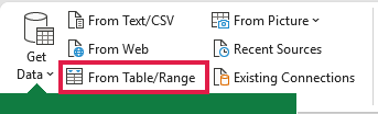 From Table/Range on the Data tab