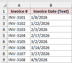 Dataset for DATEVALUE example 1