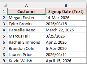 Dataset for DATEVALUE example 2