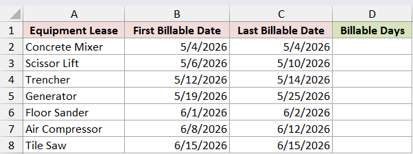 Dataset for DAYS example 2