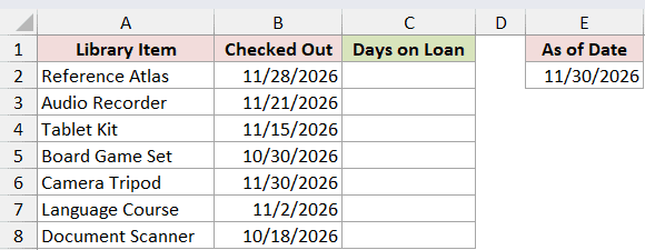 Dataset for DAYS example 4