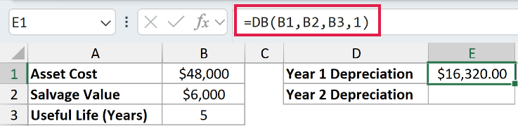 =DB(B1,B2,B3,1) in E1