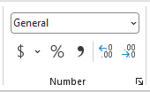 The Number group on the Home tab.