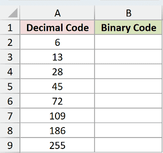 Dataset for DEC2BIN example 1