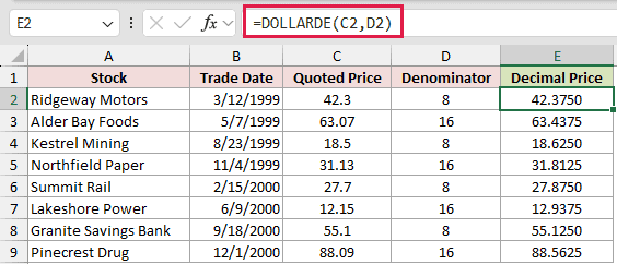 =DOLLARDE(C2,D2) in E2