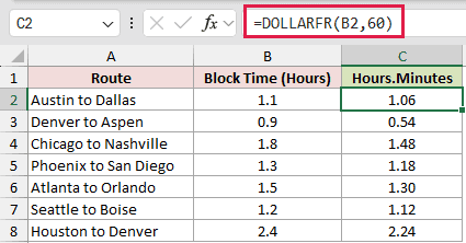 =DOLLARFR(B2,60) in C2